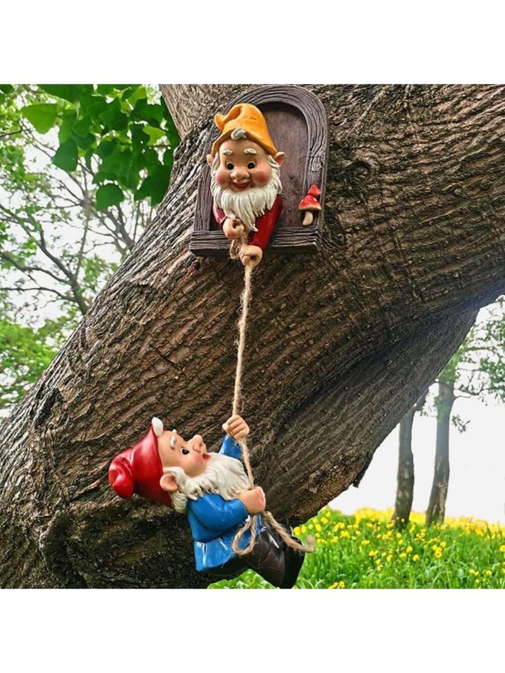 Whimsical Gnome Garden Decor | Climbing Tree Fairy Door Figurine | Outdoor Yard